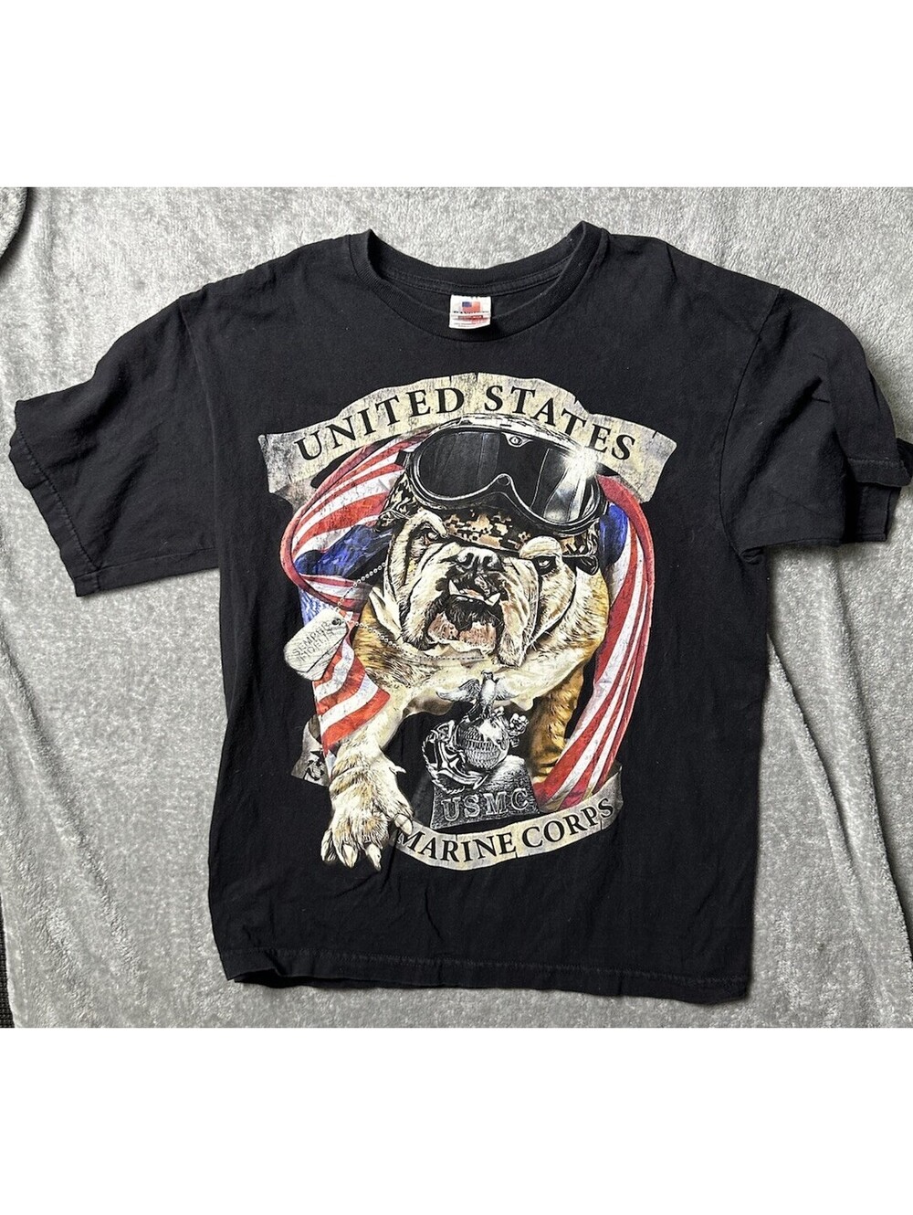 USMC Marine Corps Bulldog T Shirt Mens M Made USA Bayside Military Graphic Tee